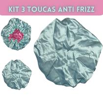 Kit 3 Toucas De Cetim Infantil Verde com Rosa - Encaracolados