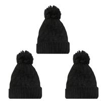Kit 3 Toucas De Tricô Com Pom Pom Inverno Preto Tam Unico