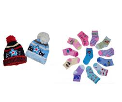 Kit 3 toucas e 12 meias infantil inverno frio- Atacado