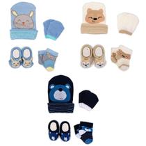 Kit 3 Toucas Meias Luvas e Pantufas Bebê Recém Nascido Menino Saída Maternidade Enxoval Kit 3 Toucas Meias Luvas e Pantufas Bebê Recém Nascido Menino Saída Maternidade Enxoval