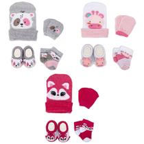 Kit 3 Touquinhas Meias Luvas e Pantufas Bebê Recém-Nascido Menina Enxoval Maternidade Kit 3 Touquinhas Meias Luvas e Pantufas Bebê Recém-Nascido Menina Enxoval Maternidade