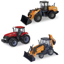 Kit 3 Trator em Miniatura Case 580N e Magnun 340 Agriculture e Construct 721E - Usual Brinquedos
