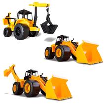 Kit 3 Tratores Retroescavadeira Grande Brinquedo Articulado Kit 3 Tratores Retroescavadeira Grande Brinquedo Articulado