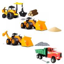 Kit 3 Tratores Retroescavadeira Grande Brinquedo C/ Caminhão