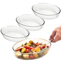 Kit 3 Travessa Assadeira de Vidro Borossilicato Oval Grande Forno Servir 2,4L Kit 3 Travessa Assadeira de Vidro Borossilicato Oval Grande Forno Servir 2,4L