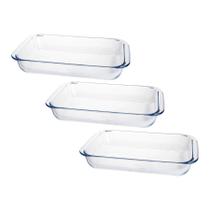 Kit 3 Travessa Assadeira de Vidro Borossilicato Retangular Forno Servir 2,2l Kit 3 Travessa Assadeira de Vidro Borossilicato Retangular Forno Servir 2,2l
