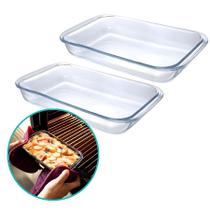 Kit 3 Travessa Assadeira de Vidro Borossilicato Retangular Grande Forno Servir 2,2L