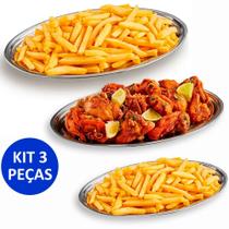 Kit 3 Travessa Oval Bandeja Rasa Inox 21 à 30 Cm Porção Bar Cozinha Kit 3 Travessa Oval Bandeja Rasa Inox 21 à 30 Cm Porção Bar Cozinha