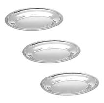 Kit 3 Travessa Oval Inox Bandeja Para Servir Porções 35cm