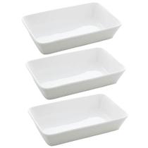 Kit 3 Travessas de Porcelana Assadeiras Retangulares 26x17cm Brancas Sobremesa Lasanha