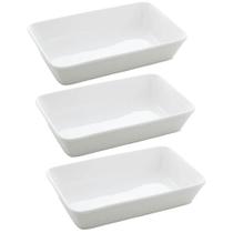Kit 3 Travessas Porcelana Branca 750ml Refratário Retangular