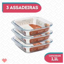 Kit 3 Travessas Quadrada S/ Tampa 1,1L AirFryer Salada