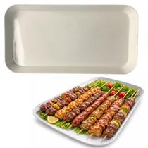 Kit 3 Travessas Retangular 31x16cm Buffet Restaurante Bandeja Espetinho Branca