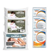 Kit 3 Travesseiro Duplo 1 Confort 5 e 2 ART200 com 3 Capas