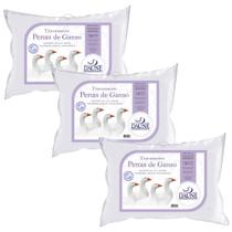 Kit 3 Travesseiros Antialérgico Penas de Ganso 50cm x 70cm Daune