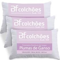 Kit 3 Travesseiros Fibras Toque Pluma de Ganso 100% Algodão Percal 300 Fios Premium Antialérgico 50x70cm - BF Colchões