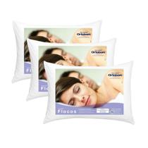 Kit 3 Travesseiros Ortobom Flocos 45x65cm Confortável
