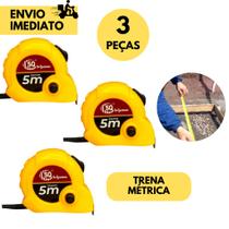 Kit 3 Trena 5 Metros x 24 mm de Metal c/ Trava Freio Manual, Agilidade na Aferição das Medid