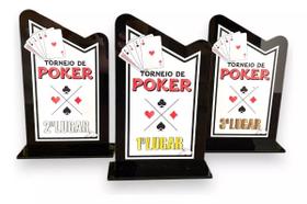 Kit 3 Troféu Poker Acrílico Preto 10x18cm 1º, 2º E 3º Lugar