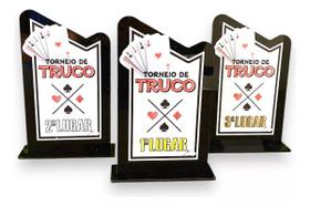 Kit 3 Troféu Truco Acrílico Preto 10x18cm 1º, 2º E 3º Lugar Kit 3 Troféu Truco Acrílico Preto 10x18cm 1º, 2º E 3º Lugar