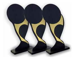 Kit 3 Troféu Universal Acrílico Dourado/ Ps Preto Copa