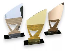 Kit 3 Troféus Dourado, Prata E Bronze 21x11cm C/base Preta