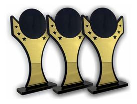Kit 3 Troféus Universal Acrílico Dourado/ Ps Preto Estrelas