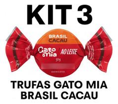 Kit 3 Trufas Chocolate Ao Leite Gato Mia Brasil Cacau