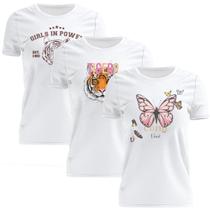 Kit 3 Tshirt Blusa Estampada Feminina Manga Curta Camiseta Camisa