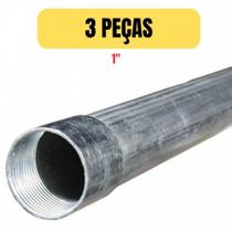 Kit 3 tubo eletroduto galvanizado pre zincado 1 x 1 metro - GFC
