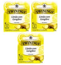 Kit 3 twinings of london limão com gengibre 15g 10 saquinhos