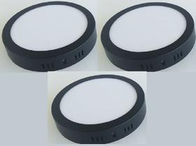 Kit 3 un plafon redondo preto sobrepor led 12w luz morna 3000k