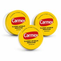 Kit 3 Un Protetor Labial Carmex Classic FPS 15 Lip Balm Pote Protectant Sunscreen Bálsamo Lábios Jar Kit 3 Un Protetor Labial Carmex Classic FPS 15 Lip Balm Pote Protectant Sunscreen Bálsamo Lábios Jar