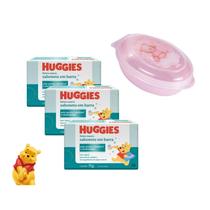 Kit 3 Un Sabonete Barra Infantil Huggies Extra Suave 75g, Acompanha Saboneteira Rosa Plasutil