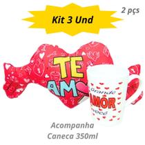Kit 3 Und - Almofada e Caneca Coração 350ml JLS Toys