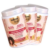 Kit 3 Und Creme De Pentear Salon Line Sos Cachos Rícino Queratina 1kg