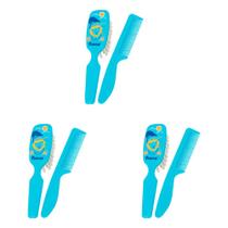 Kit 3 Und Escova Fiona + Pente Higiene Infantil Azul Ref 802520