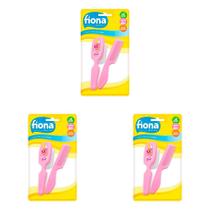 Kit 3 Und Escova Fiona + Pente Higiene Infantil Rosa Ref 802530