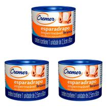 Kit 3 Und Esparadrapo Impermeável Cremer Branco 2,5cmx90cm 12 Und