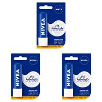 Kit 3 Und Hidratante Labial Nivea Original Care Cuidado Intensivo 4,8g