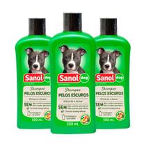 Kit 3 Und Shampoo Sanol Dog Pelos Escuros 500ml