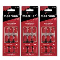 Kit 3 Unhas Autocolantes Amendoado UP704A Médio Vermelho - Macrilan Kit 3 Unhas Autocolantes Amendoado UP704A Médio Vermelho - Macrilan
