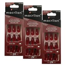 Kit 3 Unhas Postiças Bailarina Médio Escarlate UP708B - Macrilan
