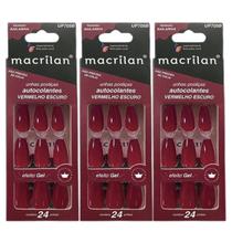 Kit 3 Unhas Postiças Bailarina Médio Vermelho Escuro UP705B - Macrilan