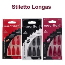 Kit 3 Unhas Postiças Stiletto Longa Vermelho Preto Rubi - Macrilan