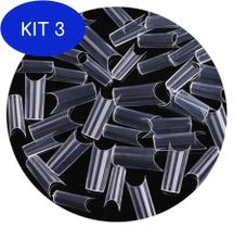 Kit 3 Unhas Tips Curvatura C Quadrada Realista Transparente Unha