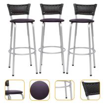 kit 3 uni Banqueta Para Cozinha Gourmet Bancada Cadeira Balcão Bar Area Lazer Encosto Itagold