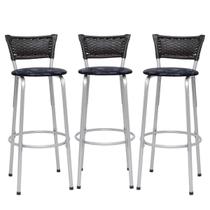 kit 3 uni Banqueta Para Cozinha Gourmet Bancada Cadeira Balcão Bar Area Lazer Encosto Itagold