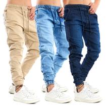 Kit 3 Unid Calça Joguer Sarja Masculina Punho
