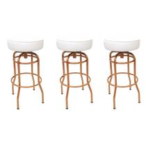 Kit 3 Unidades Banqueta Altura 65cm Bar Giratória cor Cobre assento branco